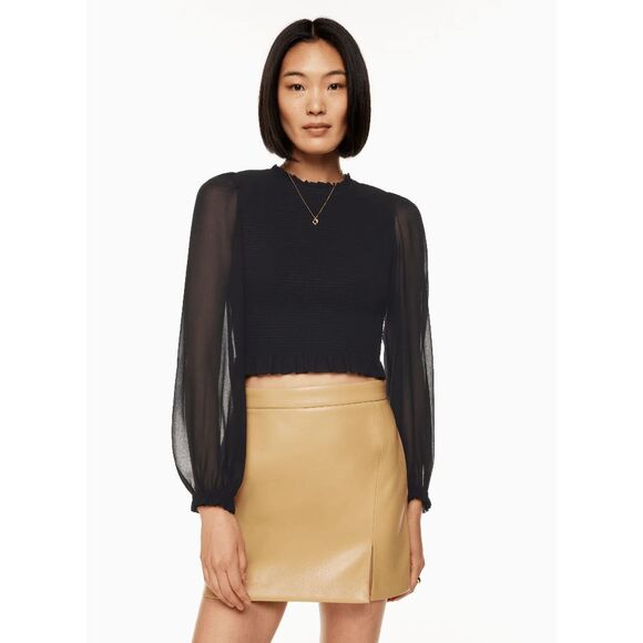 Aritzia Tops - Aritzia Wilfred Black Tempest Smocked Chiffon Blouse Women's Size Large NWT